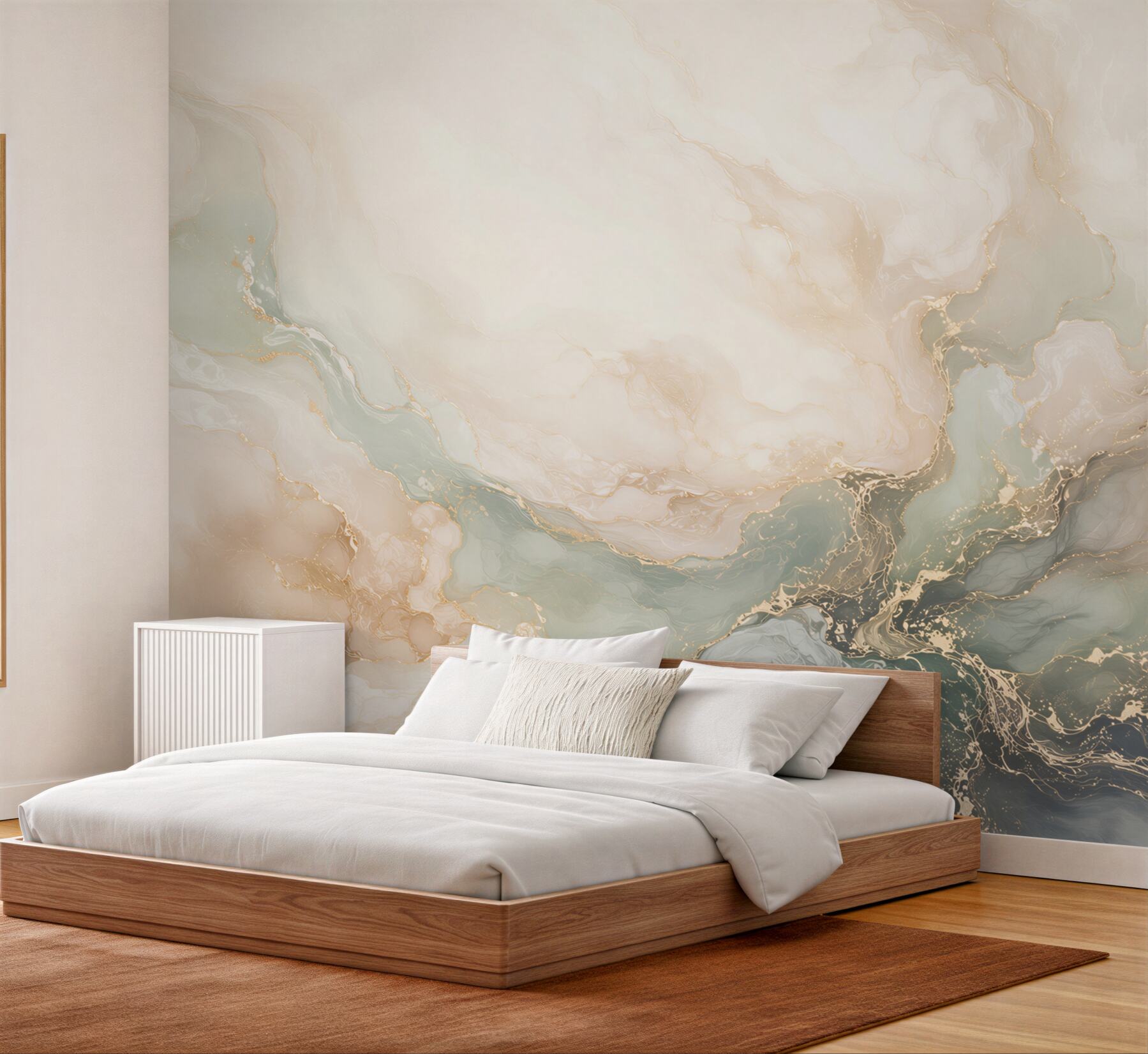 Fotobehang abstracte marmer beige groen met gouden aderen