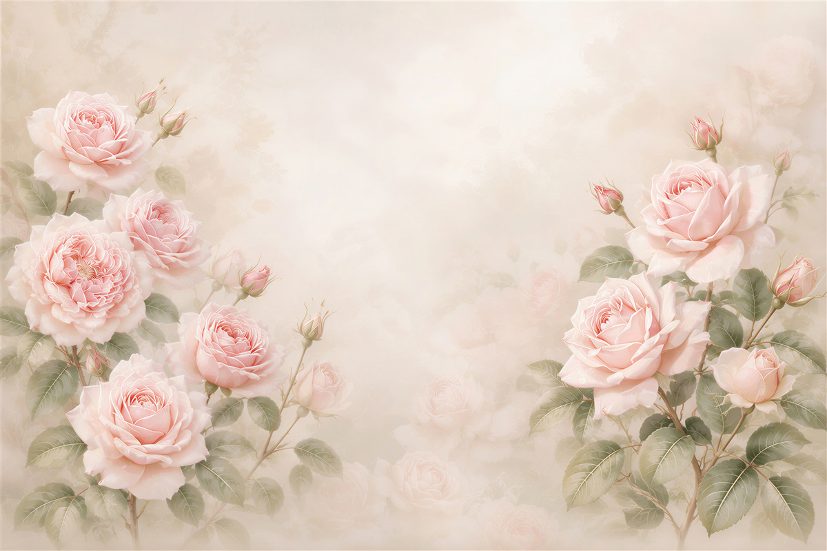 Fotobehang delicate pastelkleurige rozen op crèmekleurige achtergrond elegant