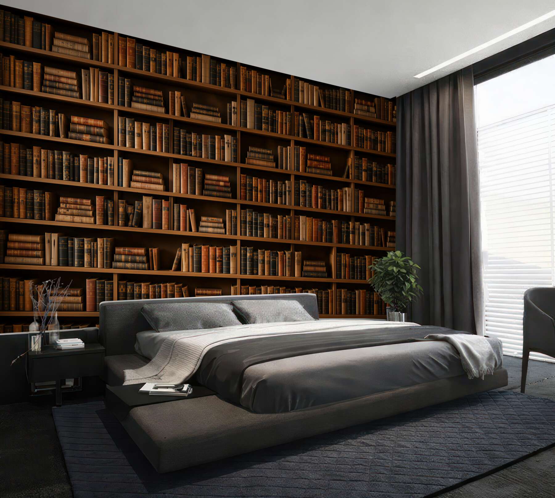 Fotobehang boekenplank met boeken bruine bibliotheek in klassieke stijl