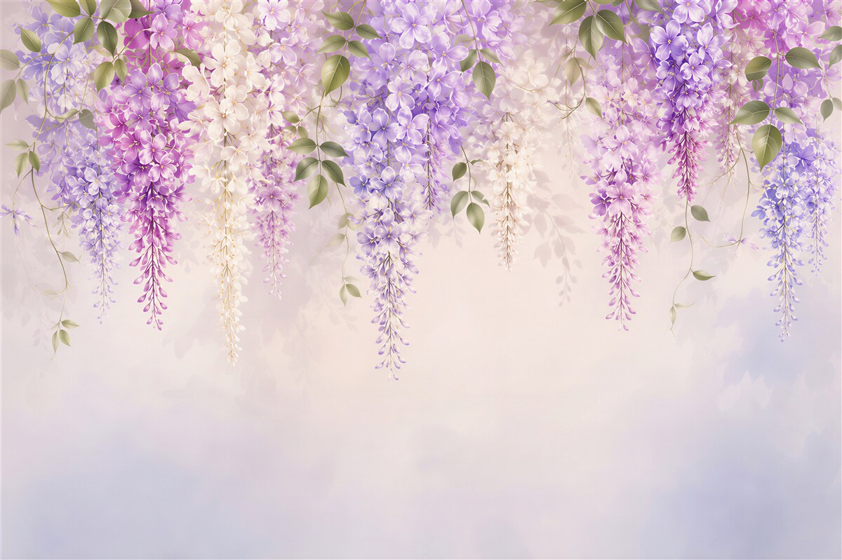 Fotobehang hangende paarse wisteria pastel romantisch
