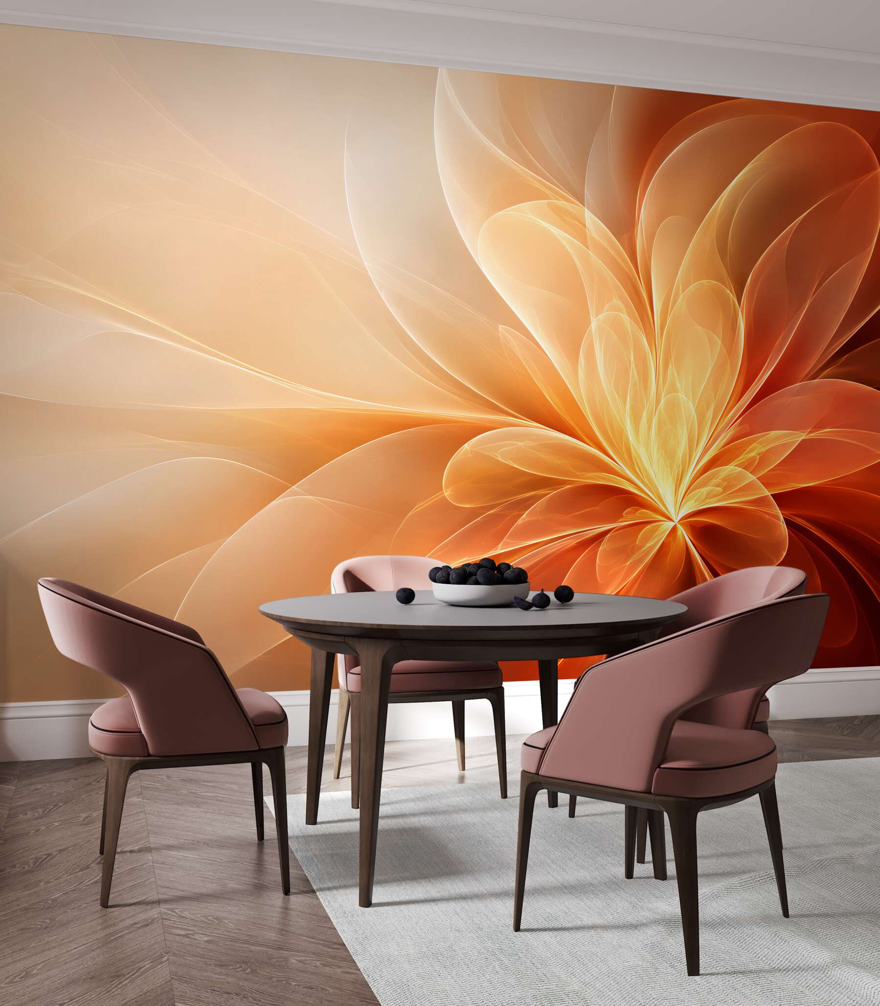 Fotobehang abstracte bloem stralend oranje modern