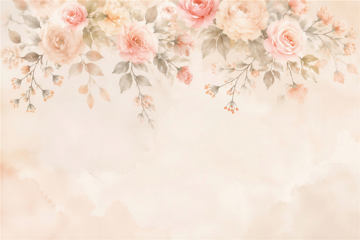 Fotobehang pastel roze bloemen met hangende takken op lichte achtergrond