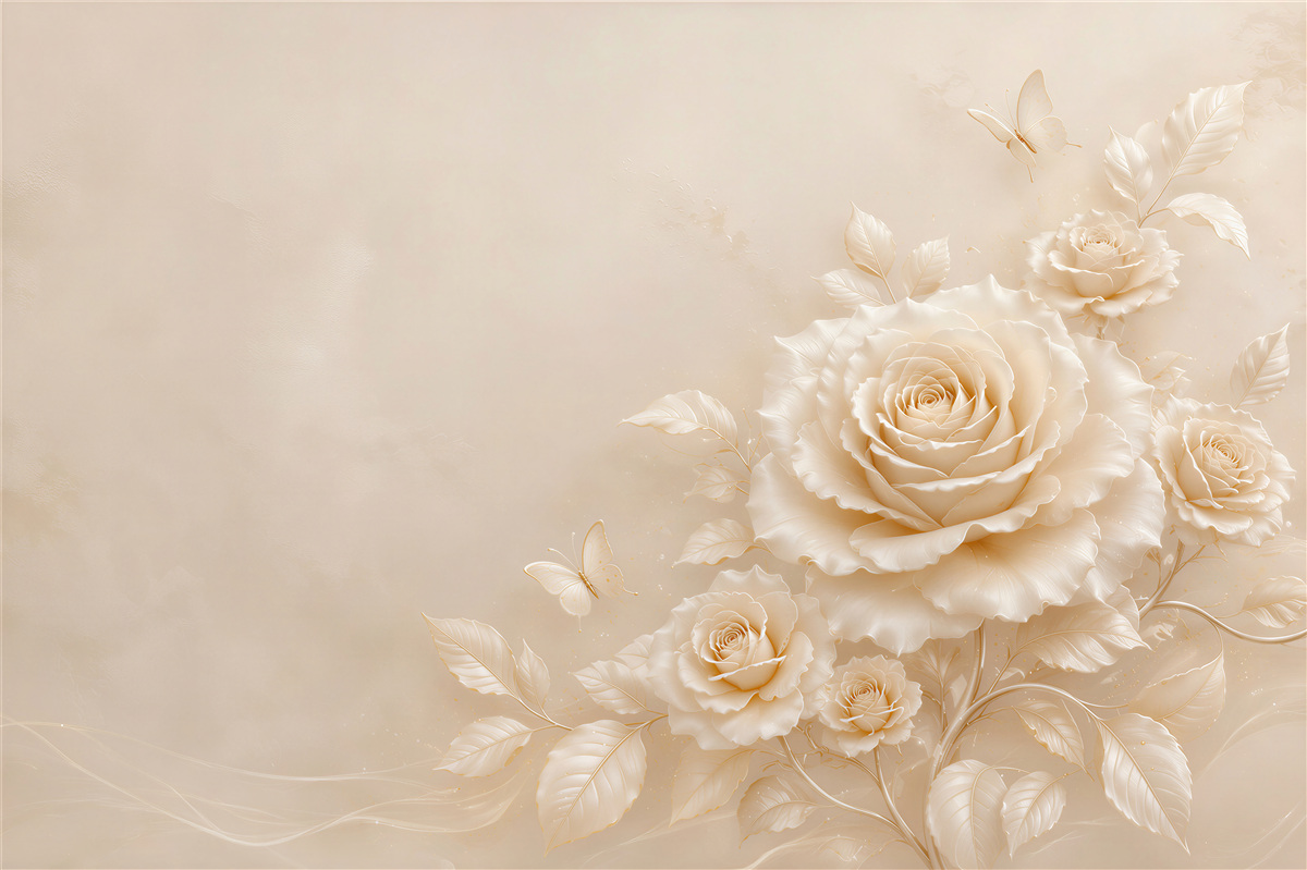 Fotobehang crème rozen met vlinders subtiele elegantie voor woonkamer