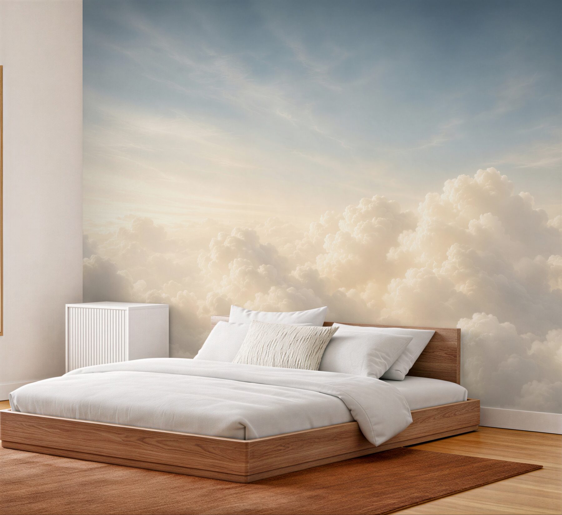Fotobehang witte wolken op de blauwe lucht rustig voor de slaapkamer
