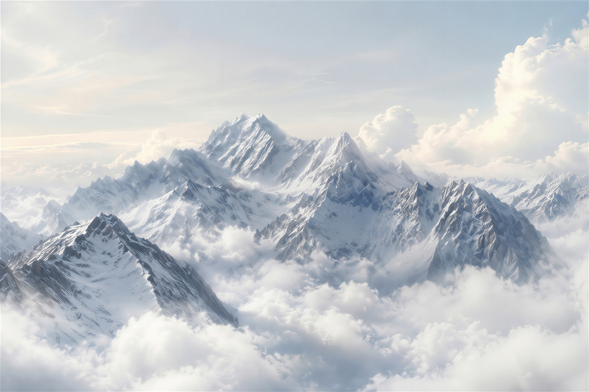 Fotobehang besneeuwde bergen boven de wolken helder voor een moderne woonkamer