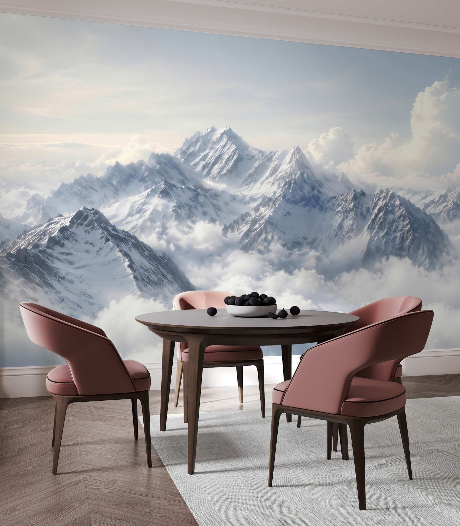 Fotobehang besneeuwde bergen boven de wolken helder voor een moderne woonkamer