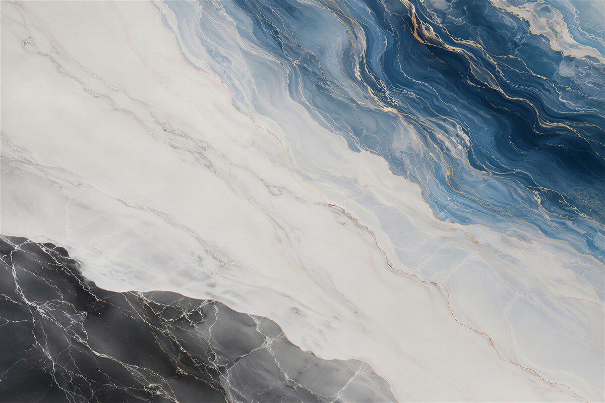 Fotobehang moderne marmer wit blauw met gouden aderen