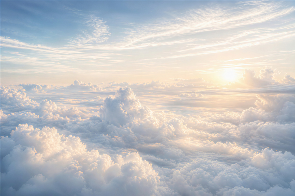 Fotobehang witte wolken en blauwe lucht met zon rustige abstractie