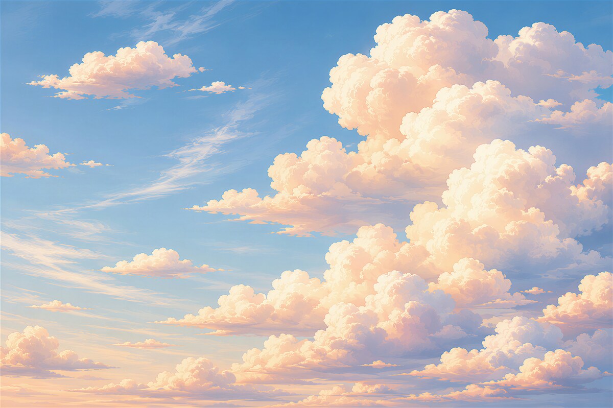 Fotobehang pastelkleuren wolken op een blauwe lucht voor de slaapkamer