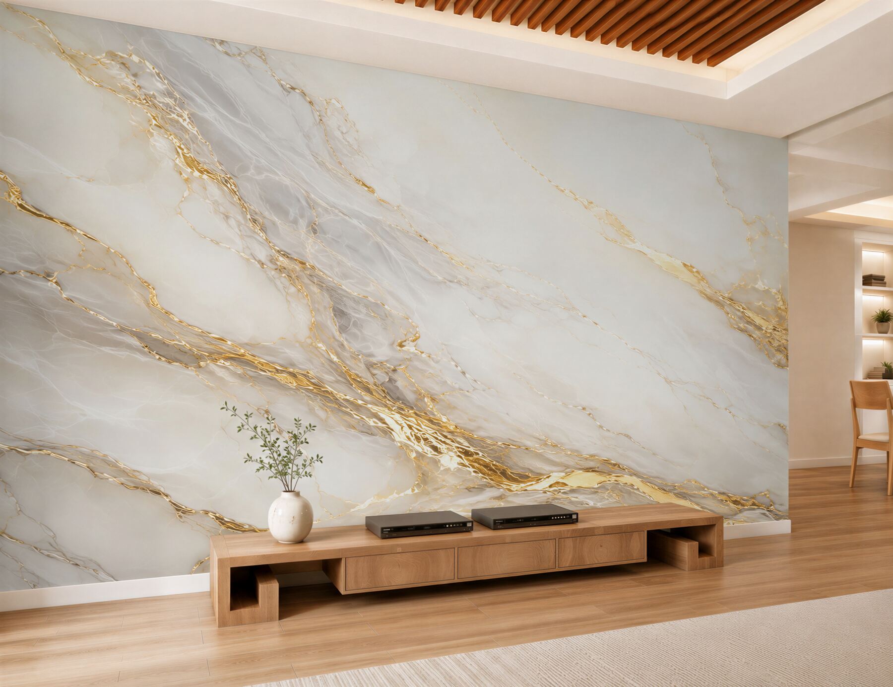 Fotobehang crèmige marmer met gouden aderen elegant modern