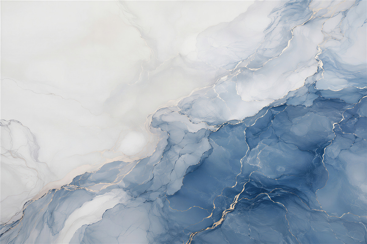 Fotobehang abstract marmer blauw met wit en gouden lijnen