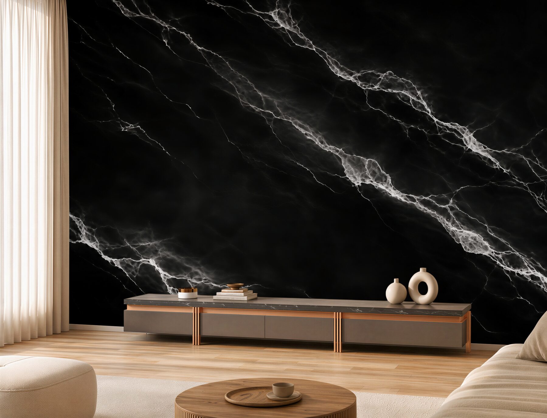 Fotobehang zwarte marmer met witte aderen modern voor een elegant interieur