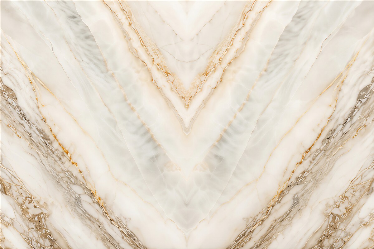 Fotobehang witte marmer met gouden aderen symmetrisch glamour patroon