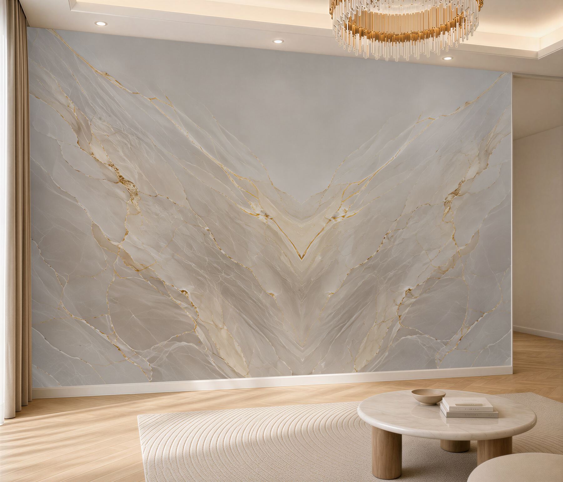 Fotobehang lichte symmetrische marmer met gouden aderen modern