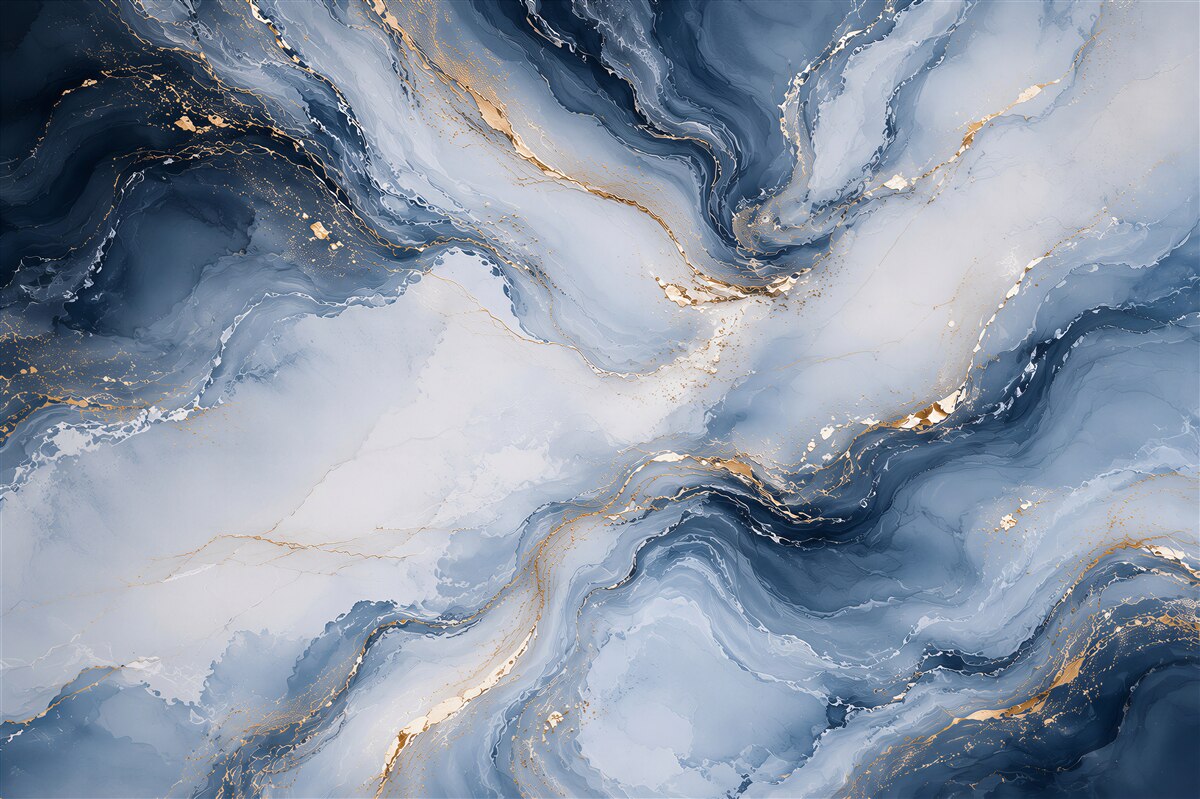 Fotobehang abstract marmer marineblauw met gouden accenten
