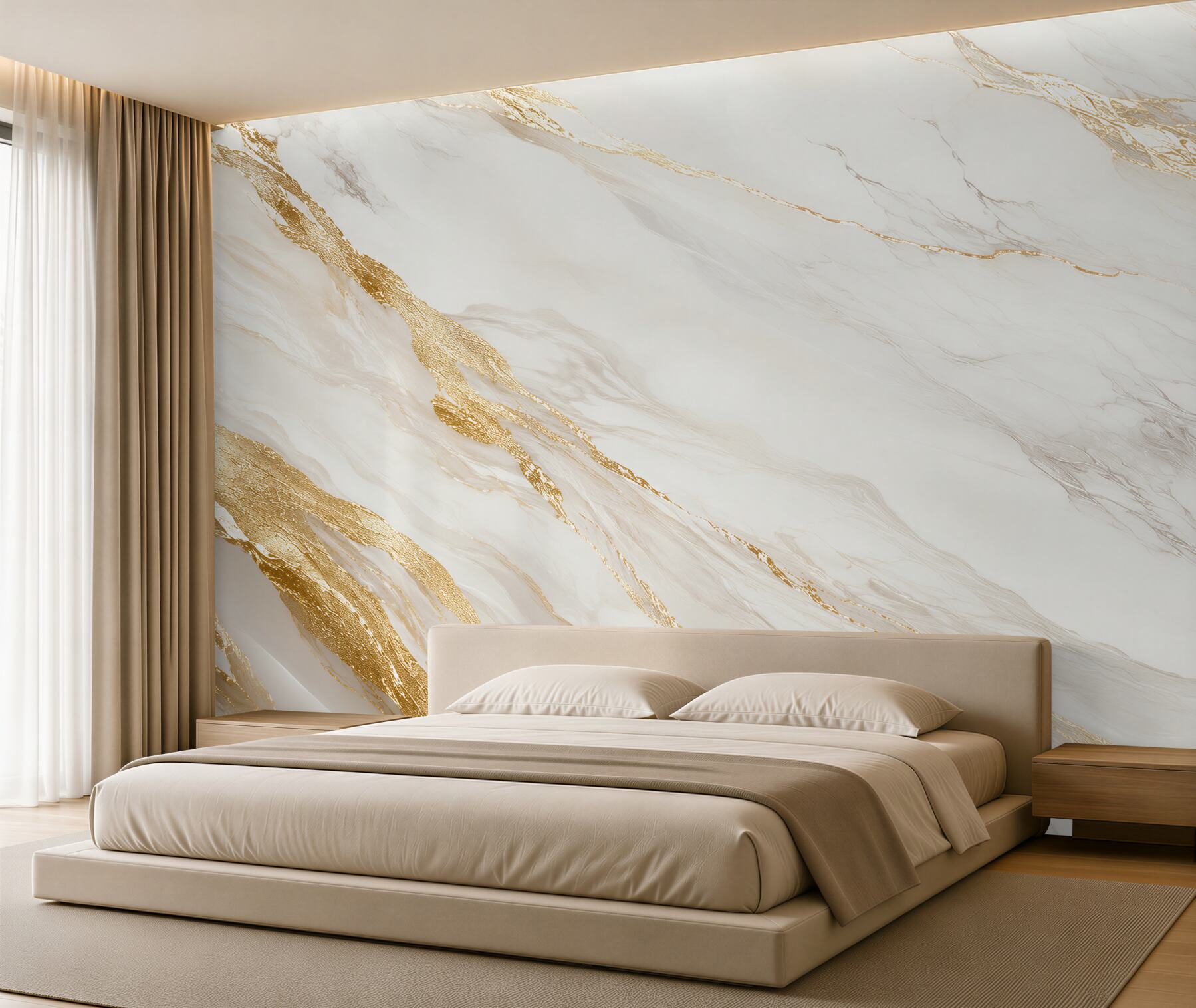 Fotobehang witte marmer met gouden aderen elegant voor de woonkamer