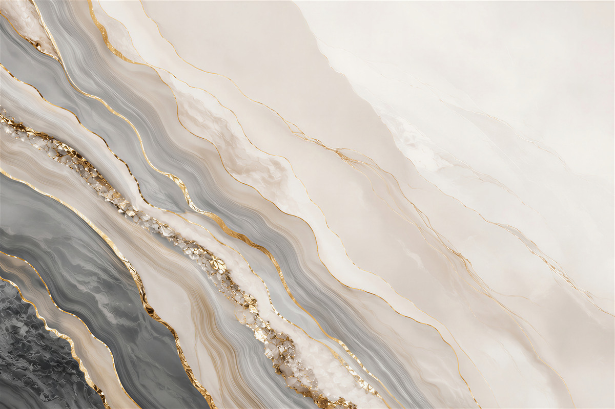 Fotobehang grijs-beige marmer met gouden aderen elegante abstractie