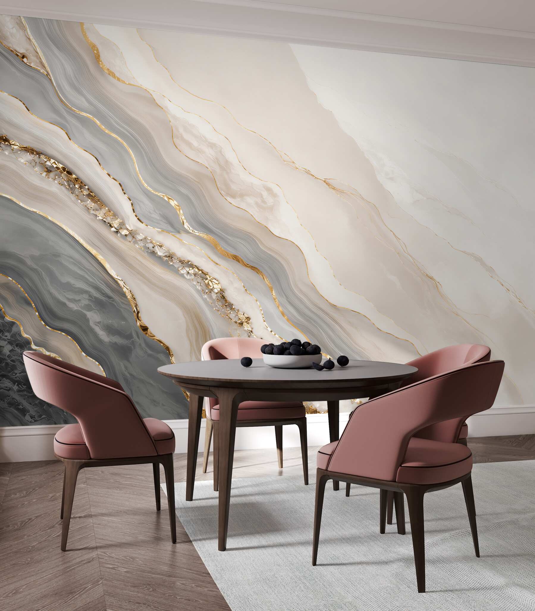 Fotobehang grijs-beige marmer met gouden aderen elegante abstractie