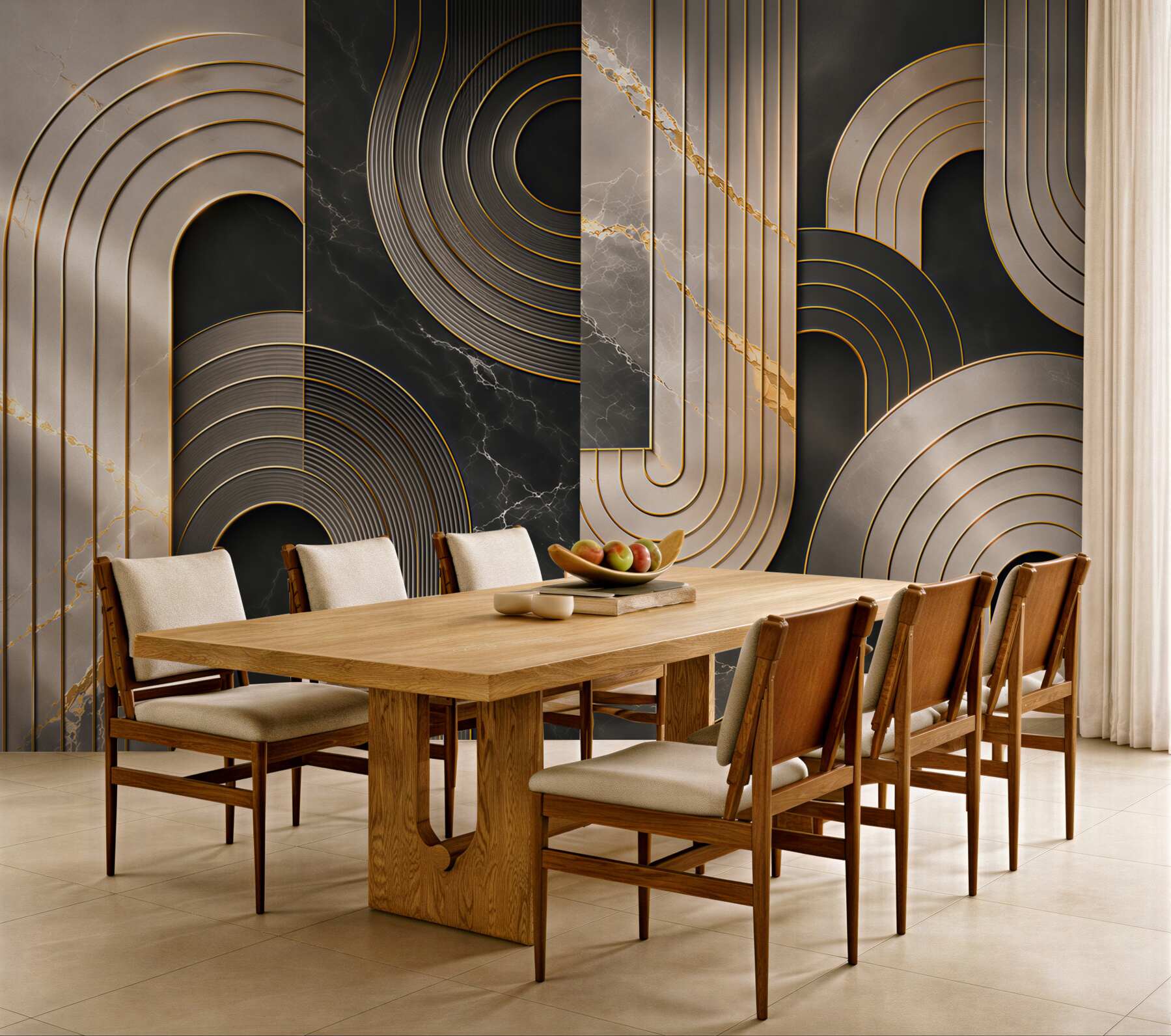Fotobehang geometrische abstractie zwart en goud in art deco stijl