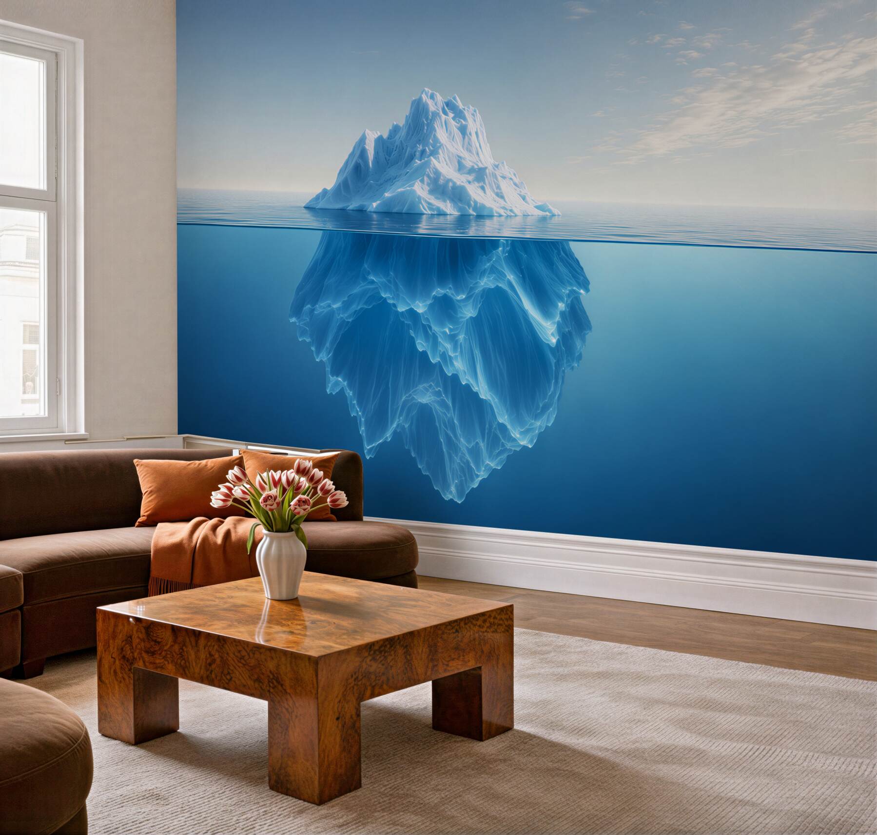 Fotobehang ijsberg in de blauwe minimalistische oceaan