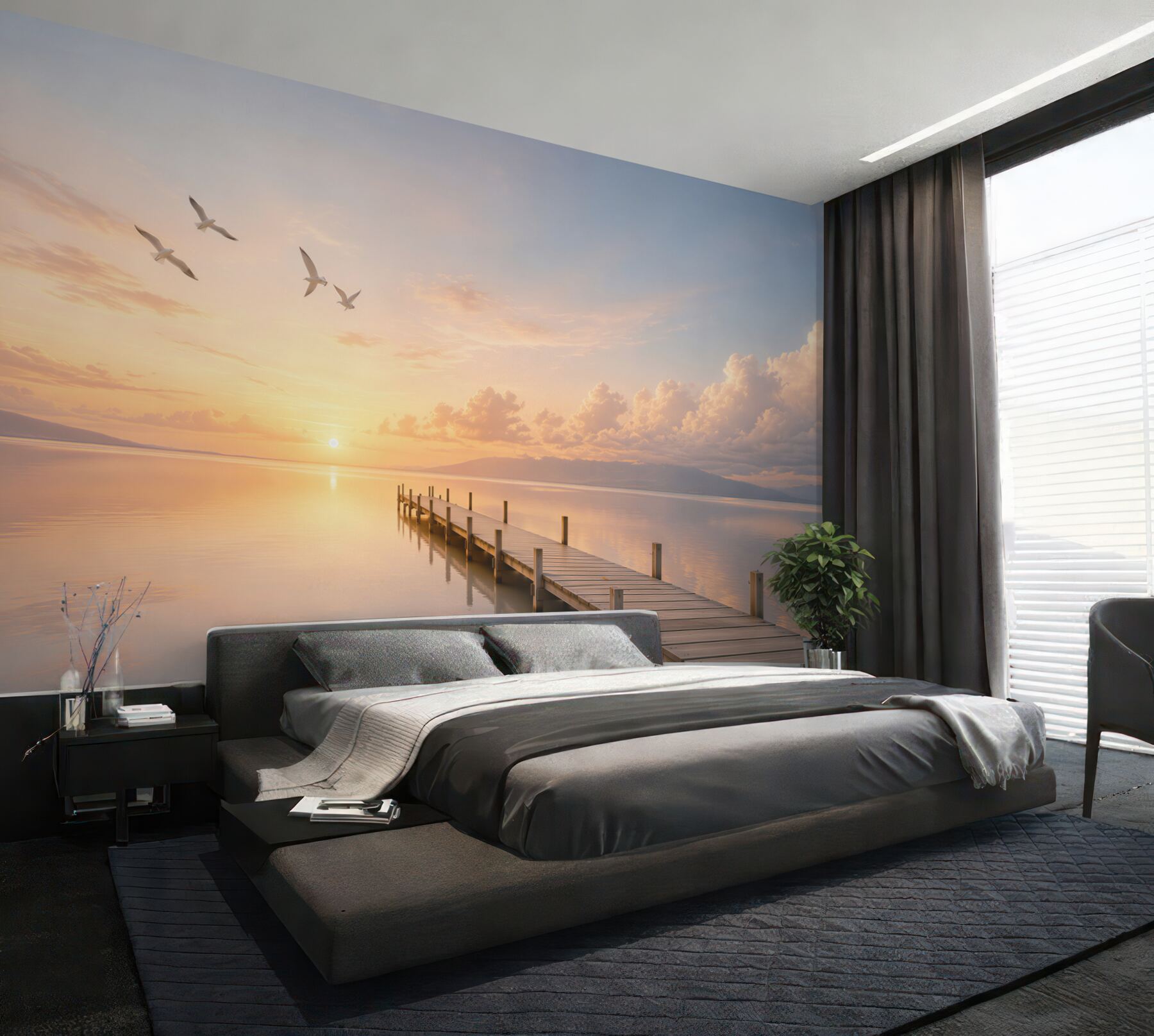 Fotobehang steiger op het meer bij zonsopgang rustige landschap