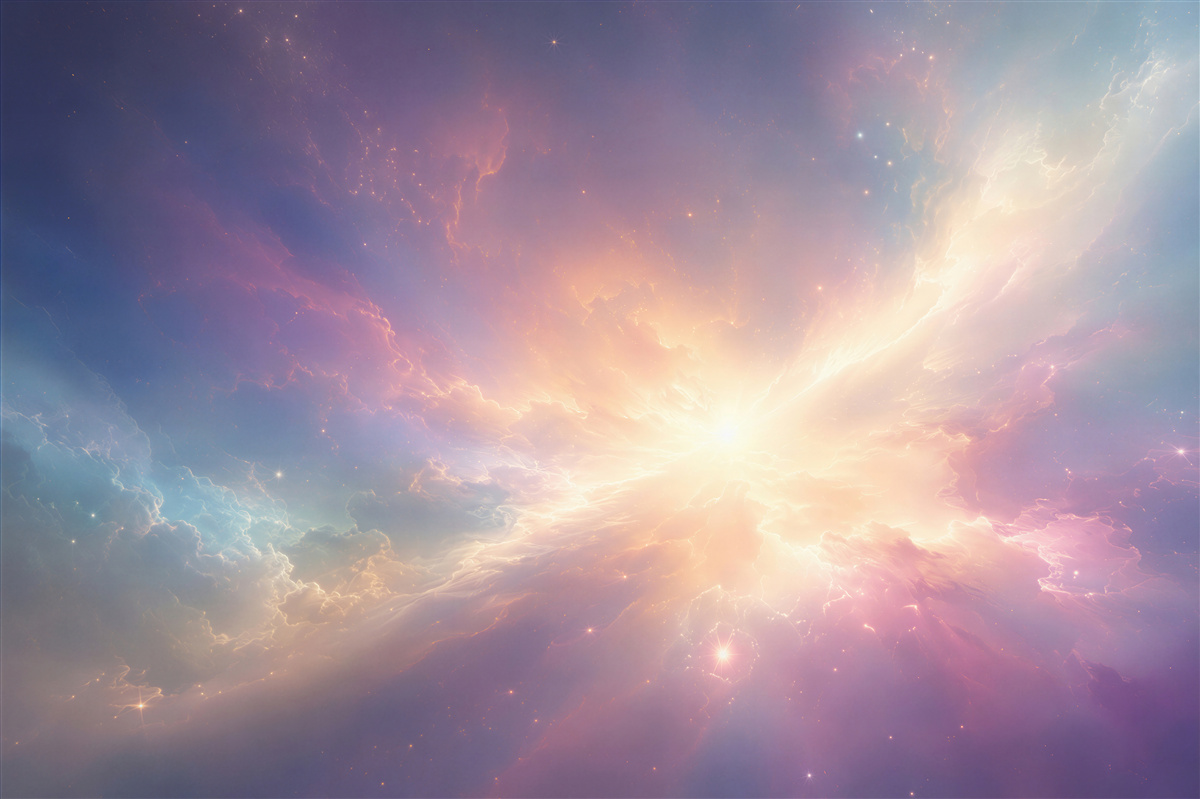 Fotobehang pastelkleurige kosmische nevel met helder abstract licht