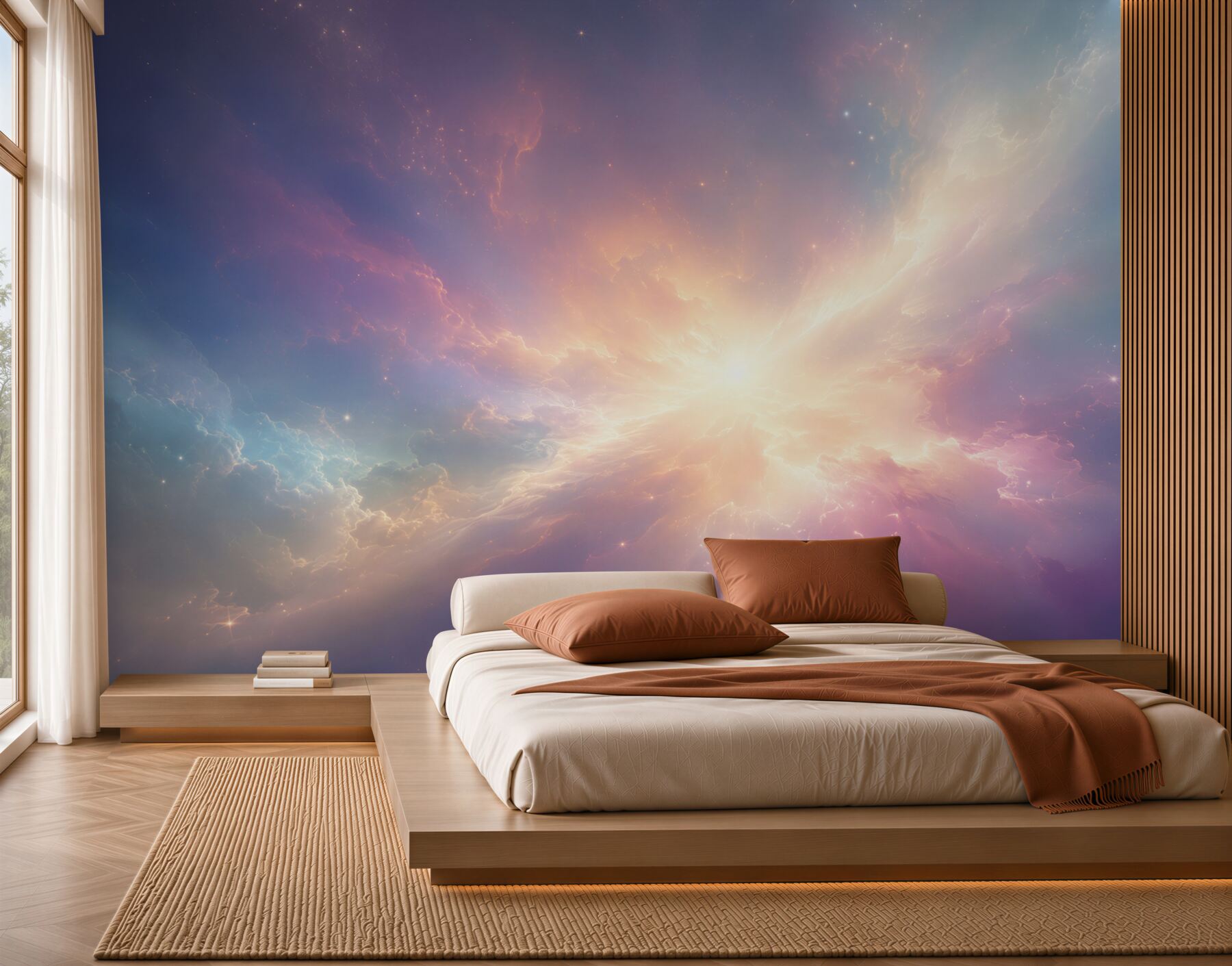Fotobehang pastelkleurige kosmische nevel met helder abstract licht
