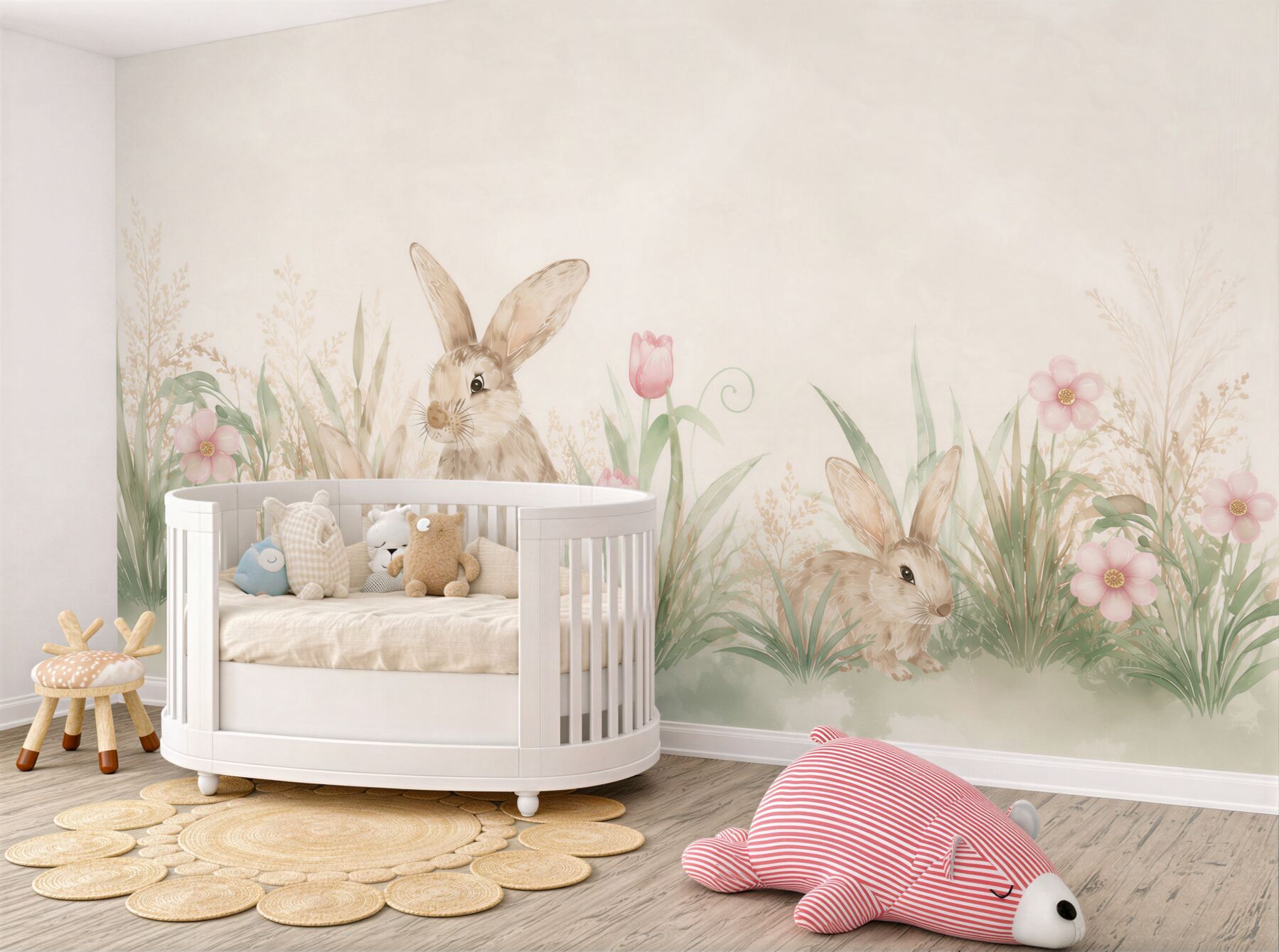 Fotobehang kaniki en roze-groene tulpen