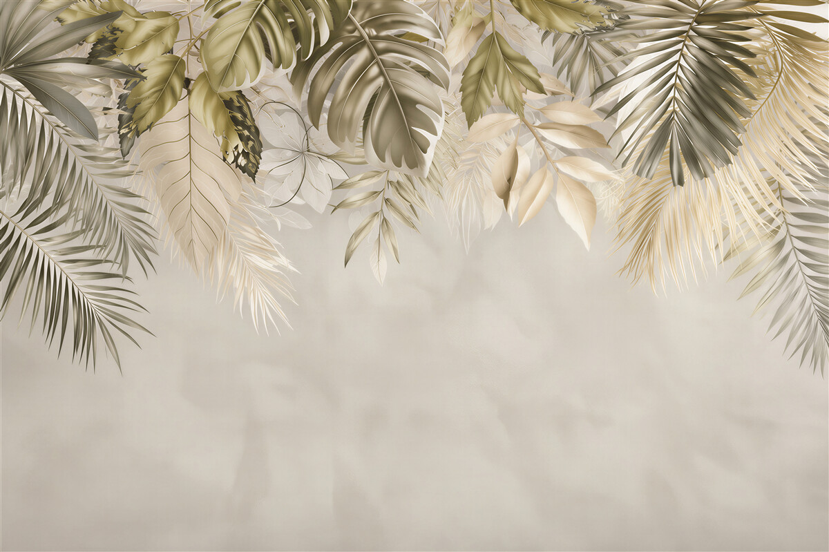 Fotobehang elegante tropische bladeren beige voor de woonkamer