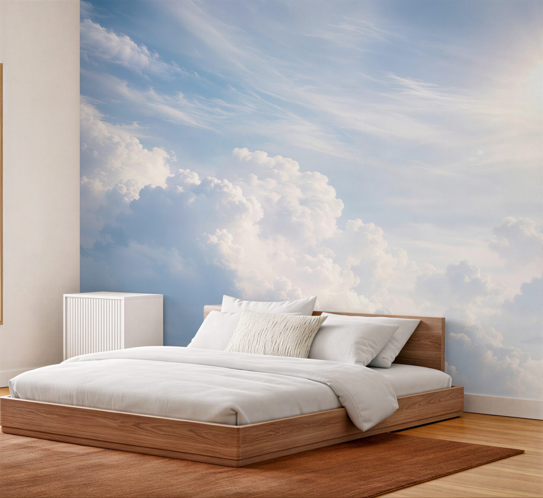 Fotobehang heldere zon in het midden van stormachtige wolken