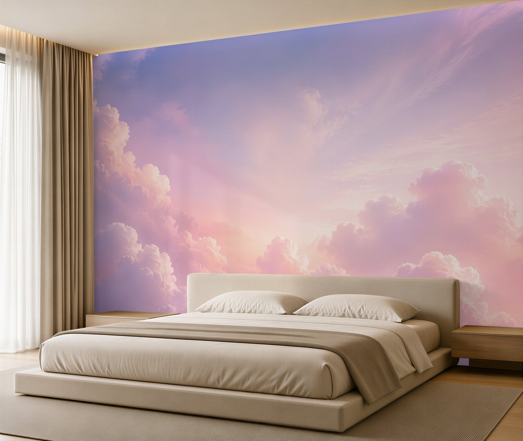 Fotobehang roze wolken bij zonsondergang