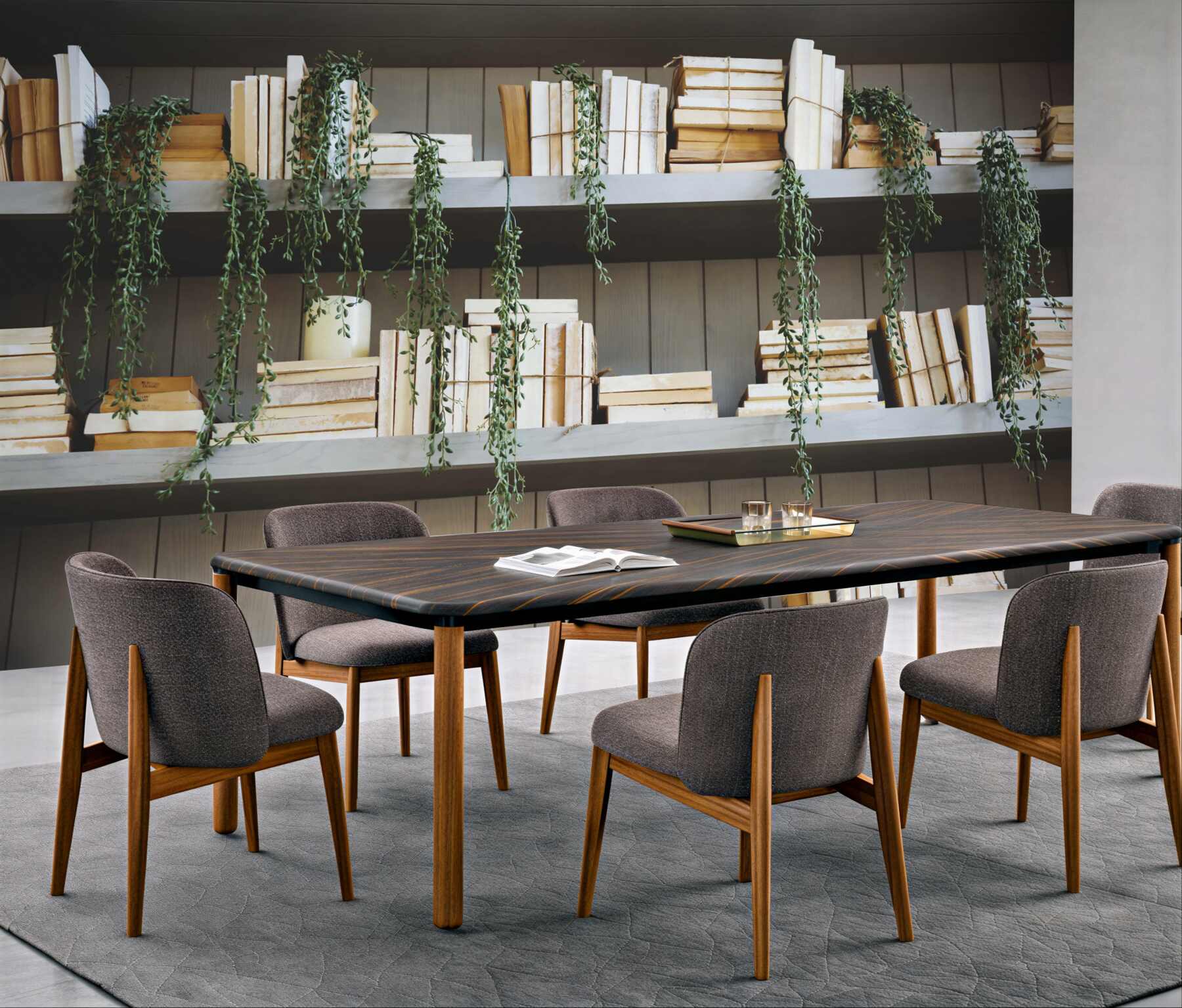 Fotobehang gezellige planken voor boeken en kruiden