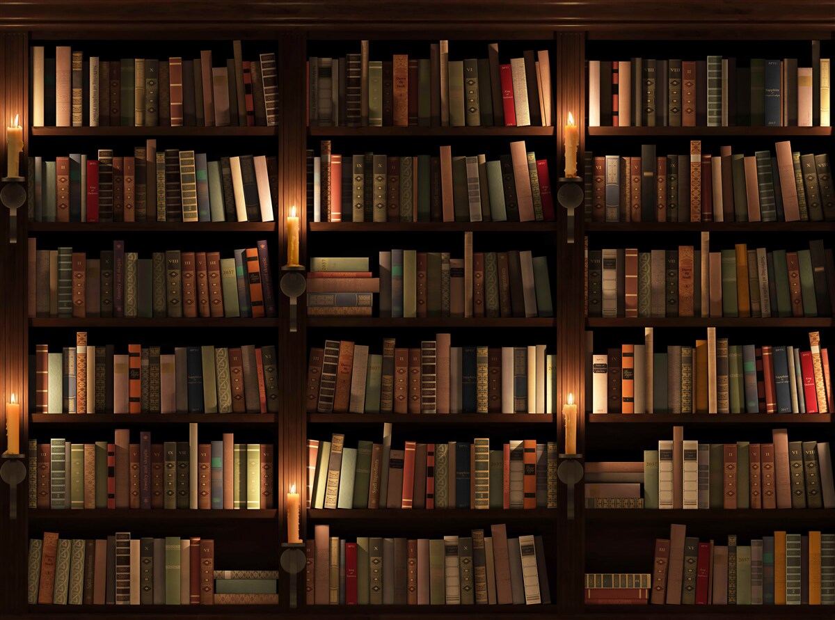 Fotobehang bibliotheek met boeken en kaarsen