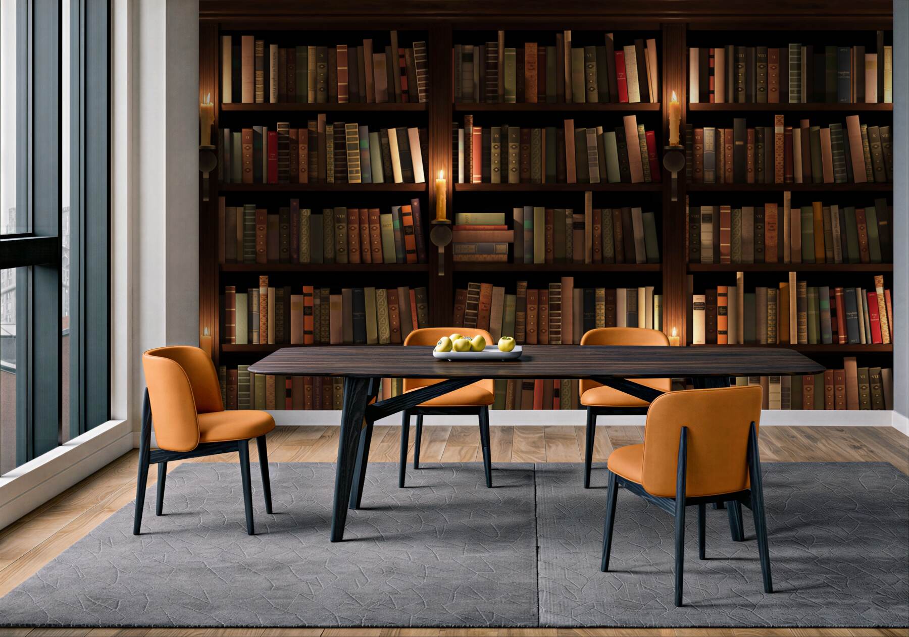 Fotobehang bibliotheek met boeken en kaarsen