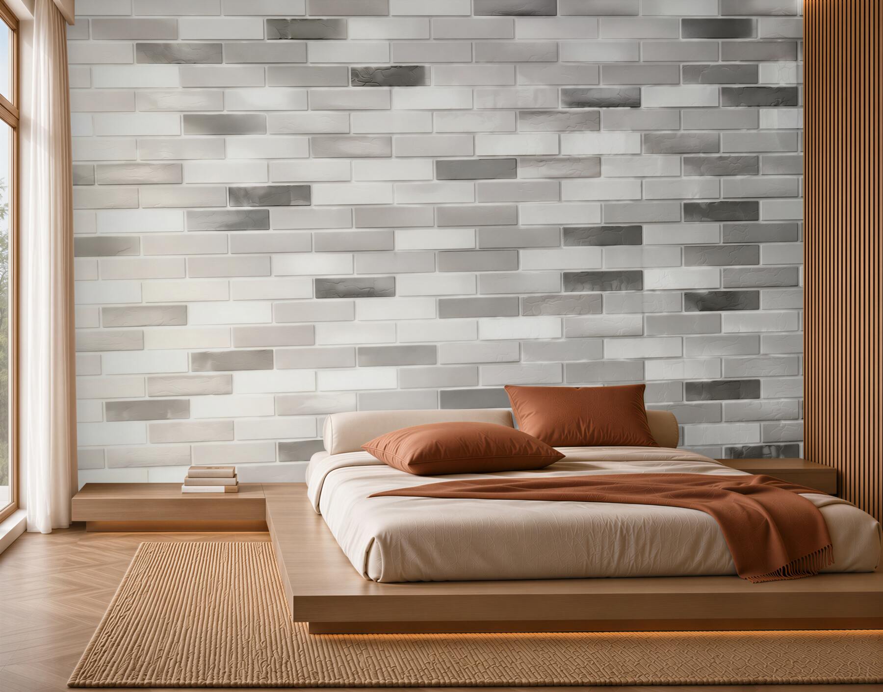Fotobehang zwart-witte bakstenen muur