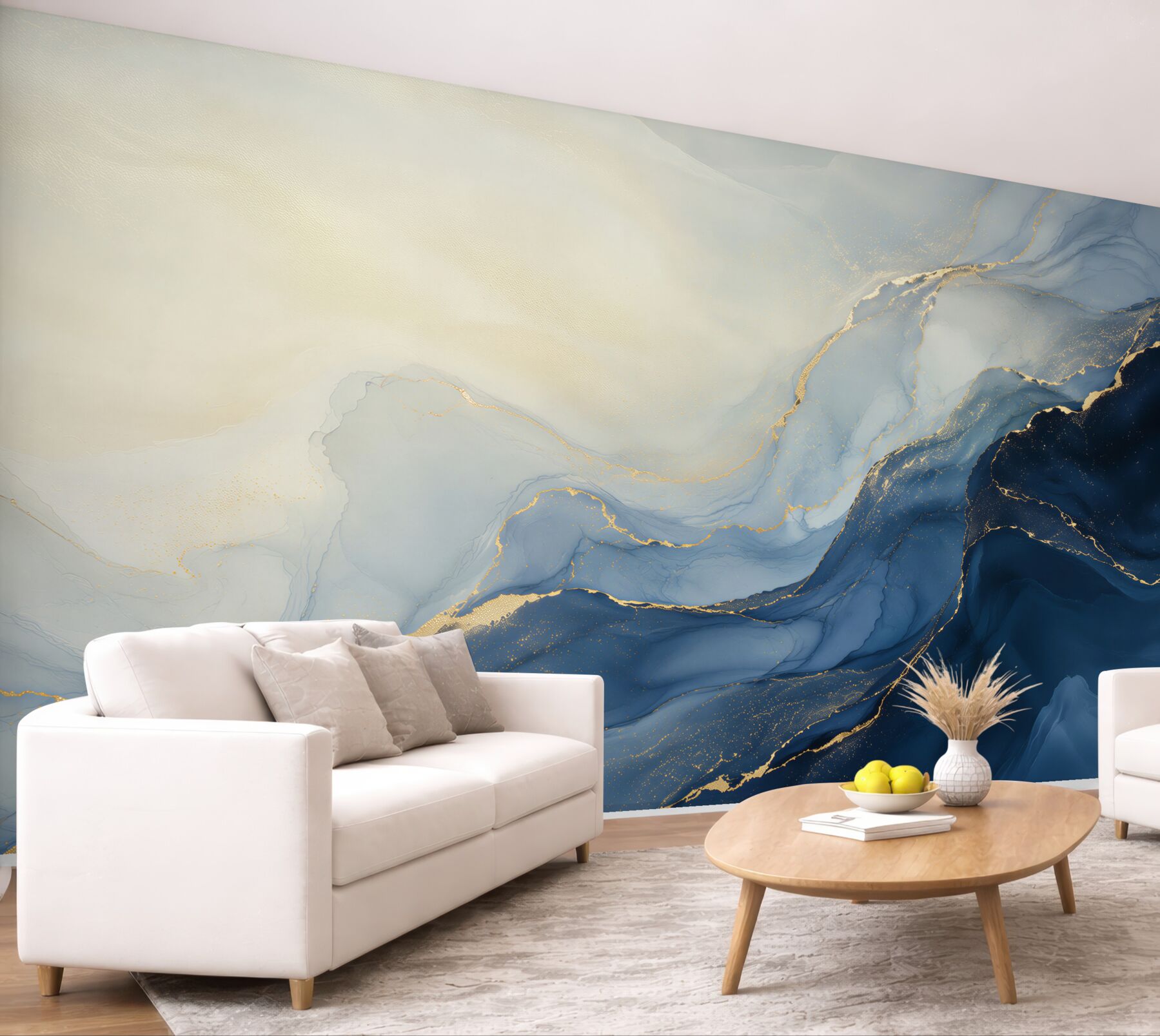 Fotobehang blauw-gouden stof