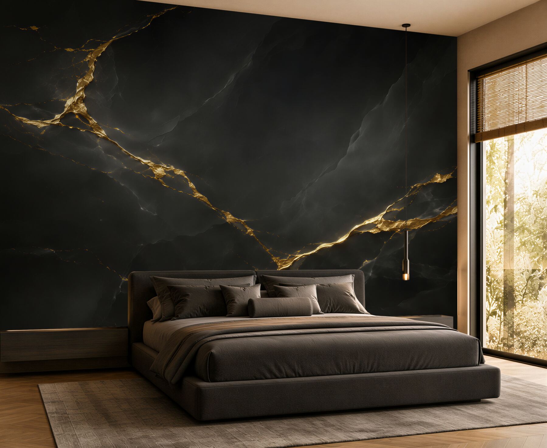 Fotobehang zwart en goud marmer