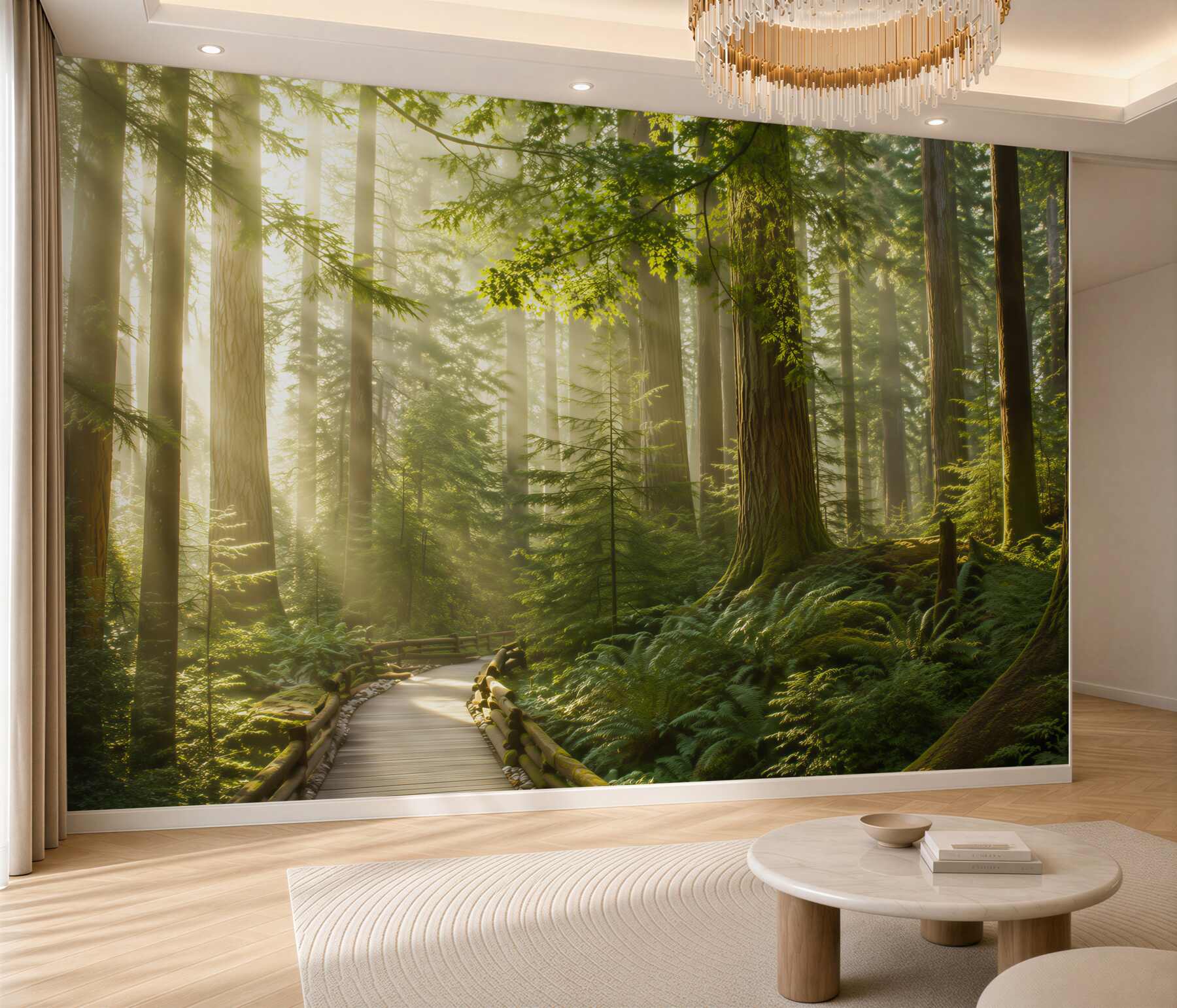Fotobehang toeristische hangbrug in het bos
