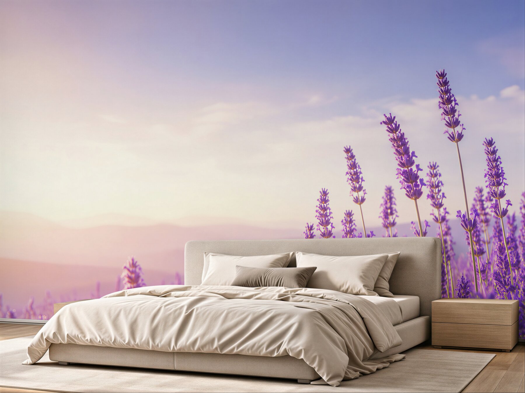 Fotobehang paarse lavendel op een blauwe lucht