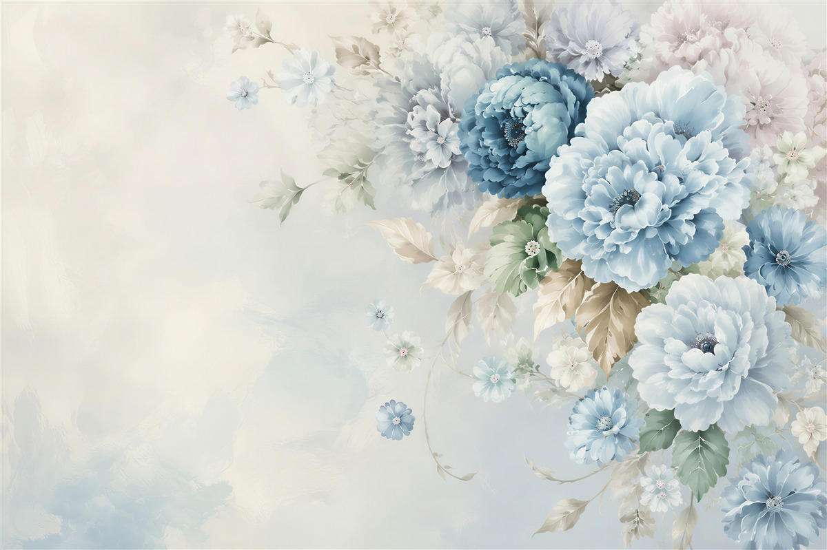 Fotobehang compositie van paarse en blauwe bloemen