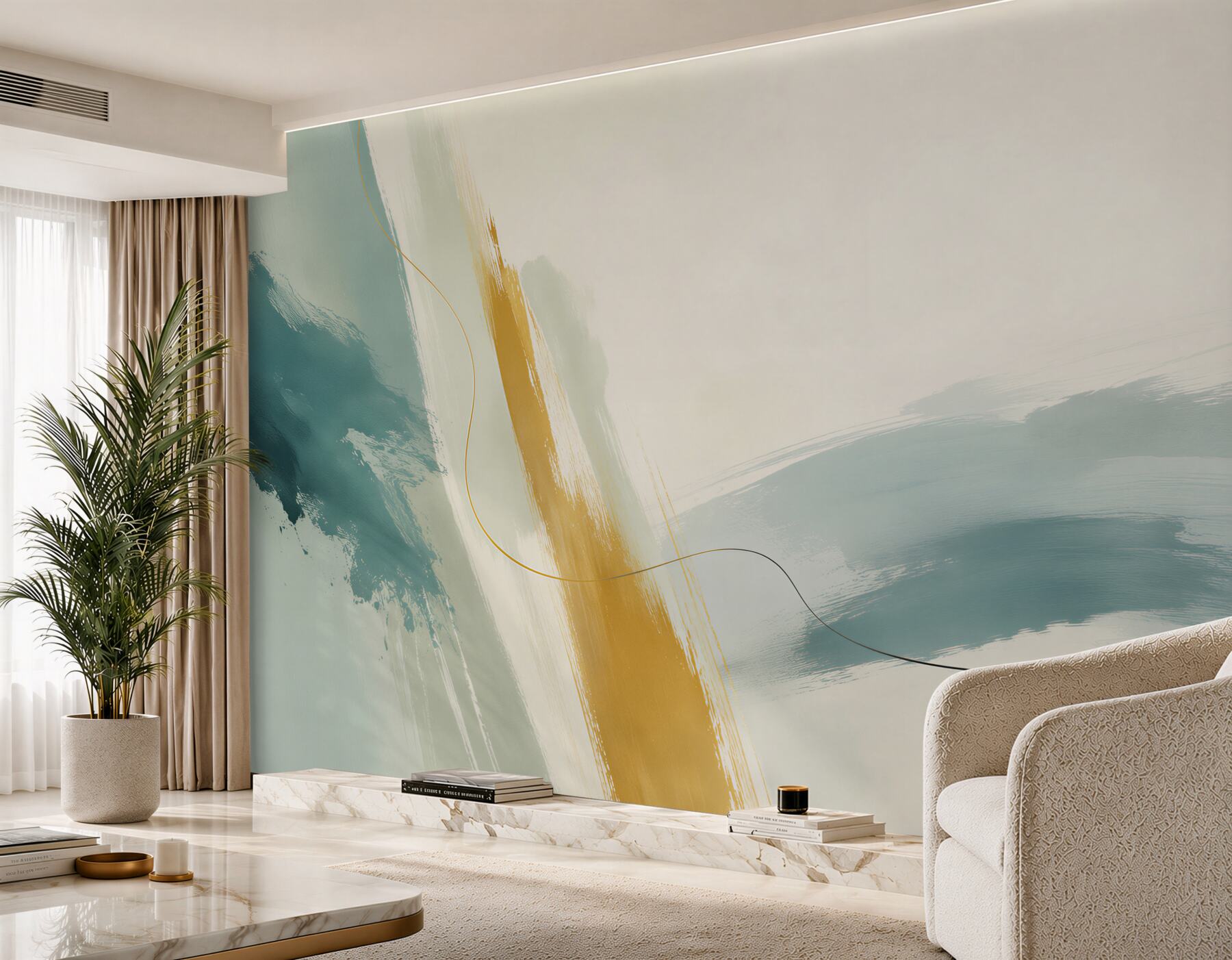 Fotobehang moderne abstractie op een blauwe achtergrond