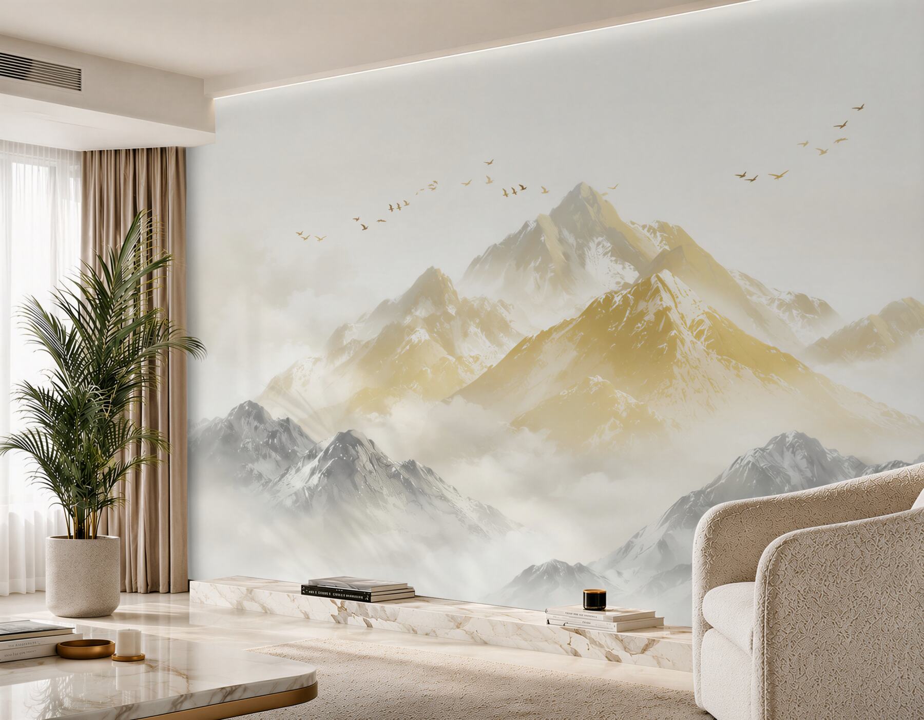 Fotobehang gouden toppen van bergketens
