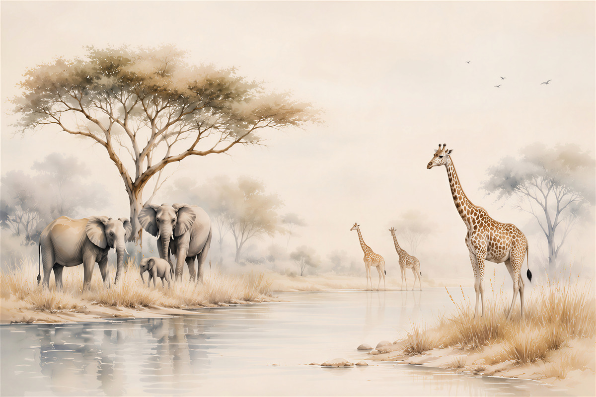 Fotobehang Afrikaanse dieren bij de waterplaats