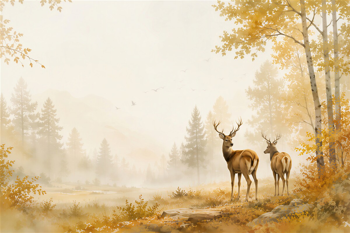 Fotobehang hert wandelt door het herfstbos