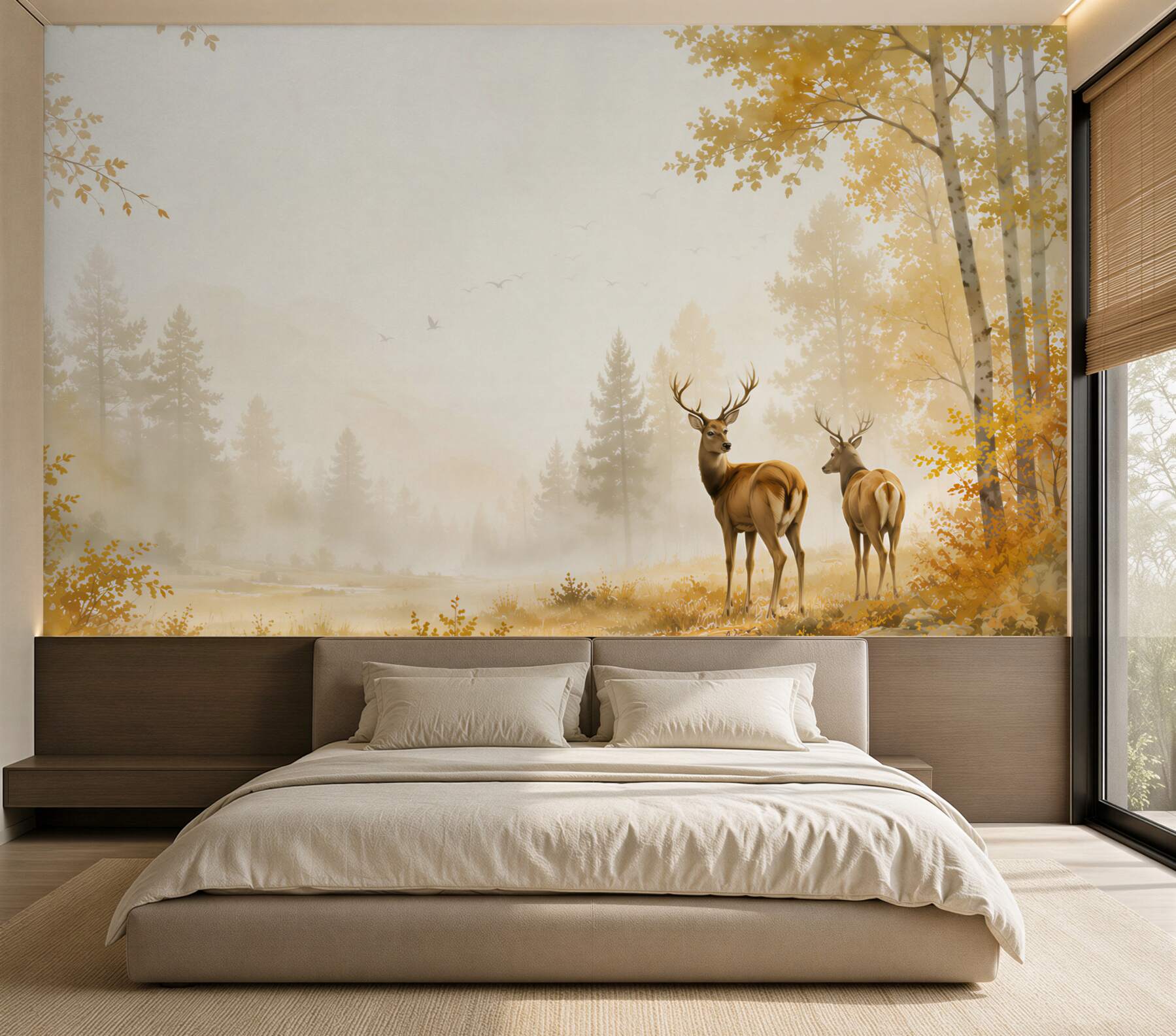 Fotobehang hert wandelt door het herfstbos