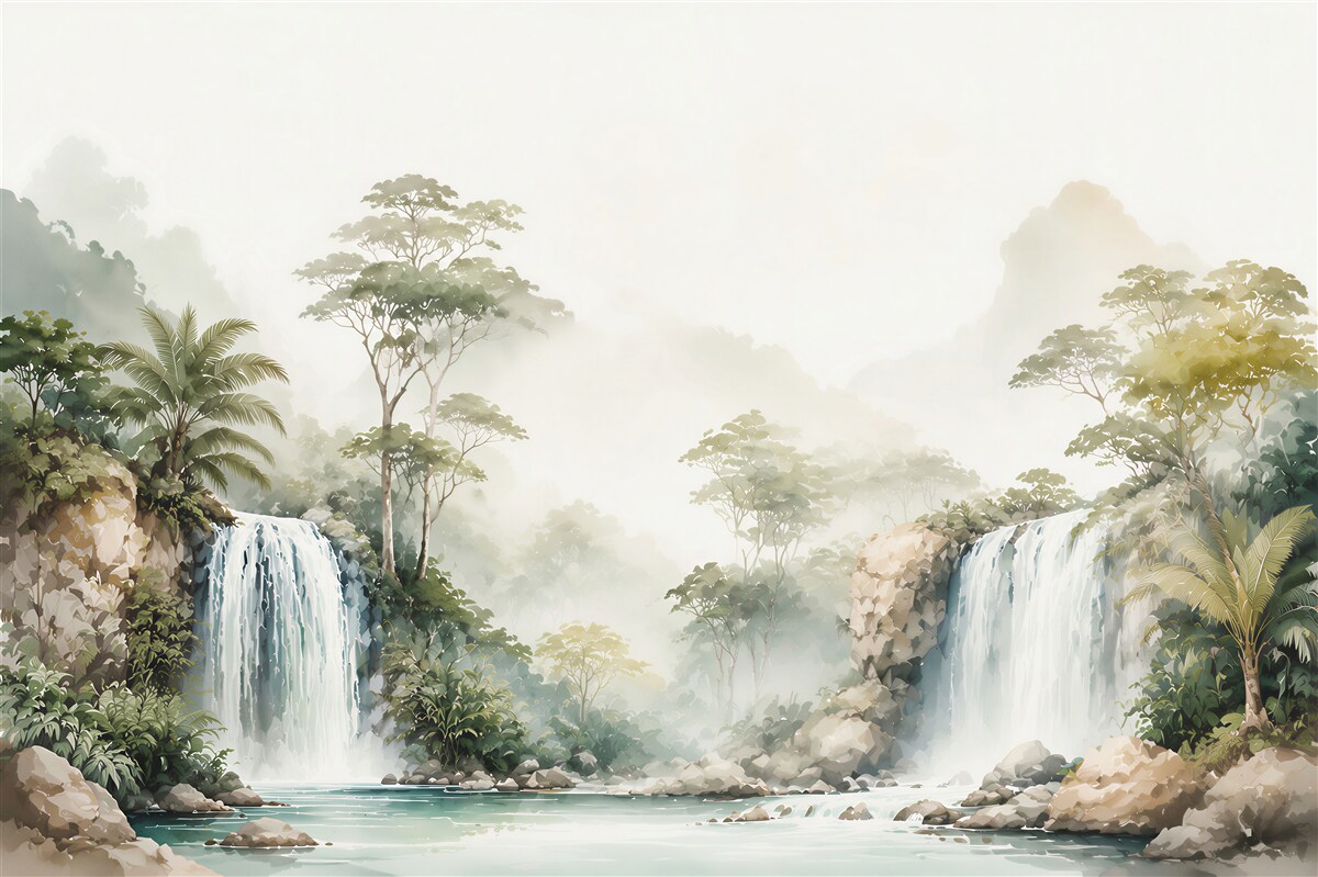 Fotobehang watervallen in het regenwoud
