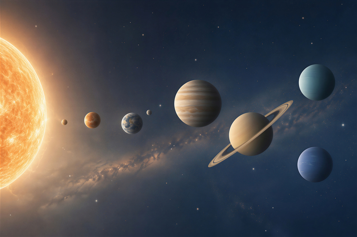 Fotobehang zon en planeten in de ruimte