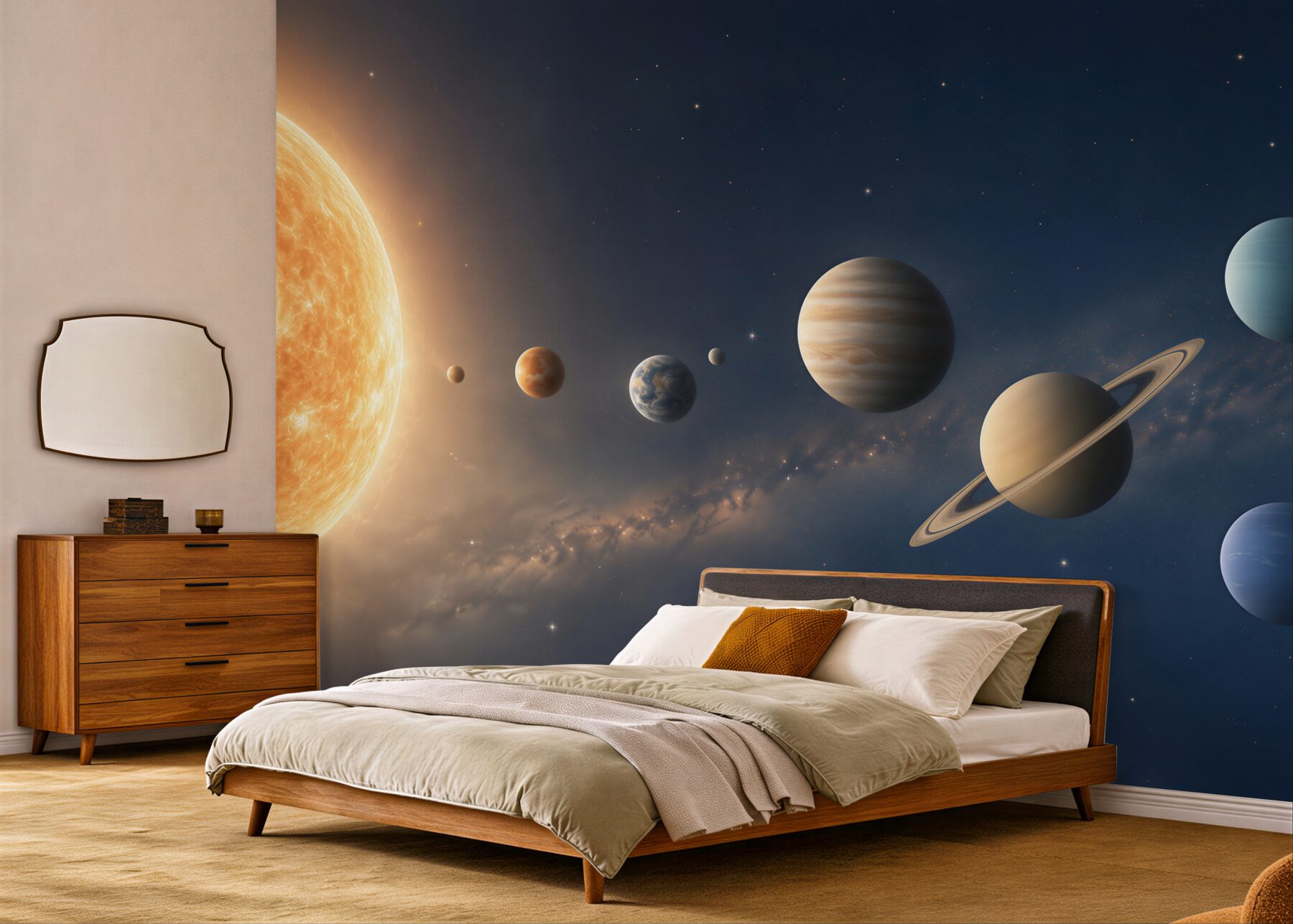 Fotobehang zon en planeten in de ruimte