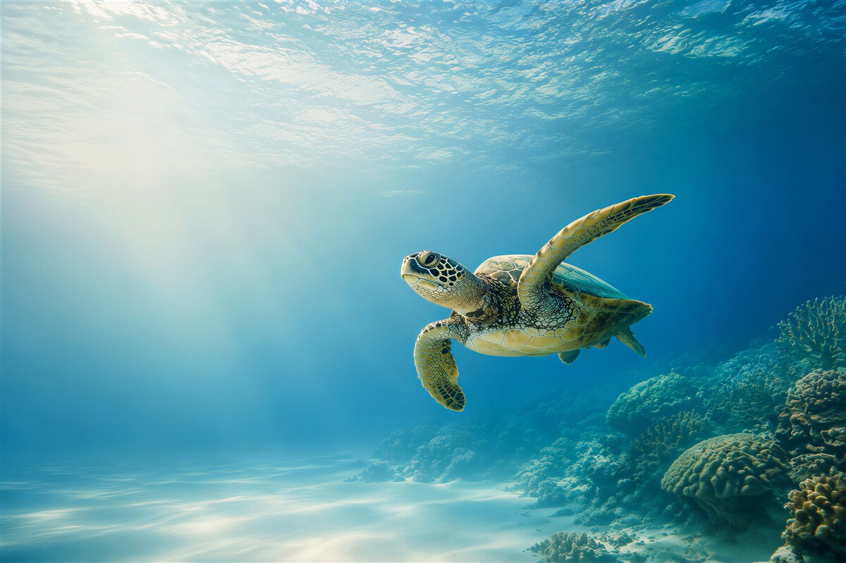 Fotobehang groene schildpad in de oceaan