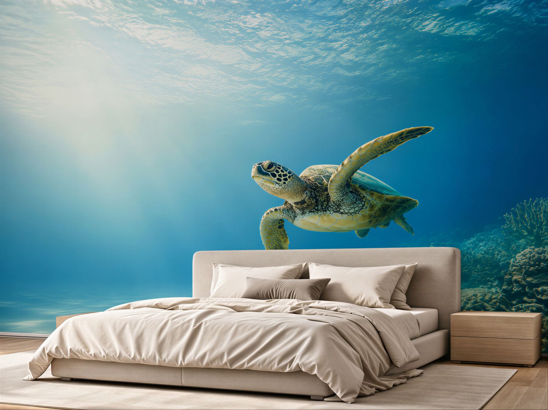 Fotobehang groene schildpad in de oceaan